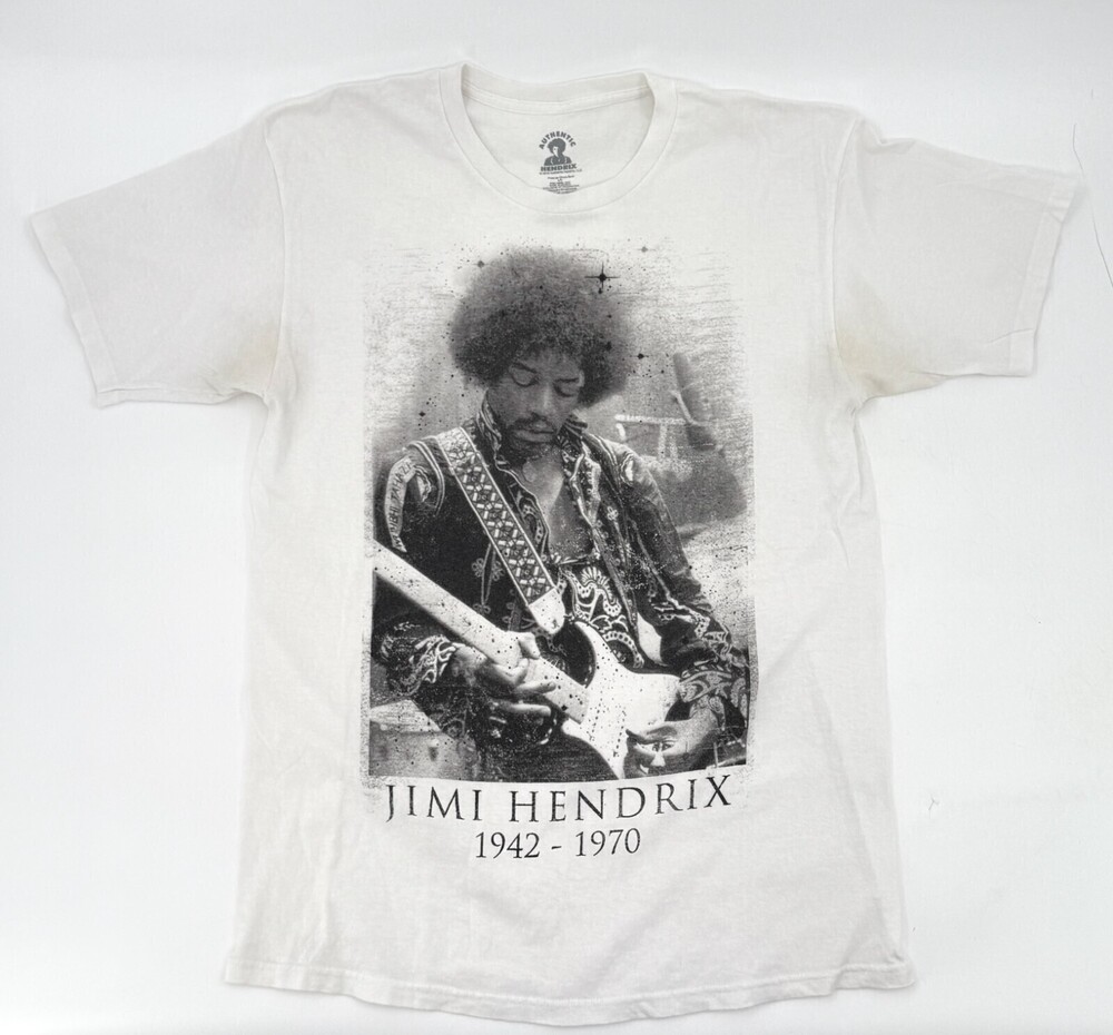 Jimi Hendrix Shirt Adult Large White Graphic Print Guitar 70s Rock